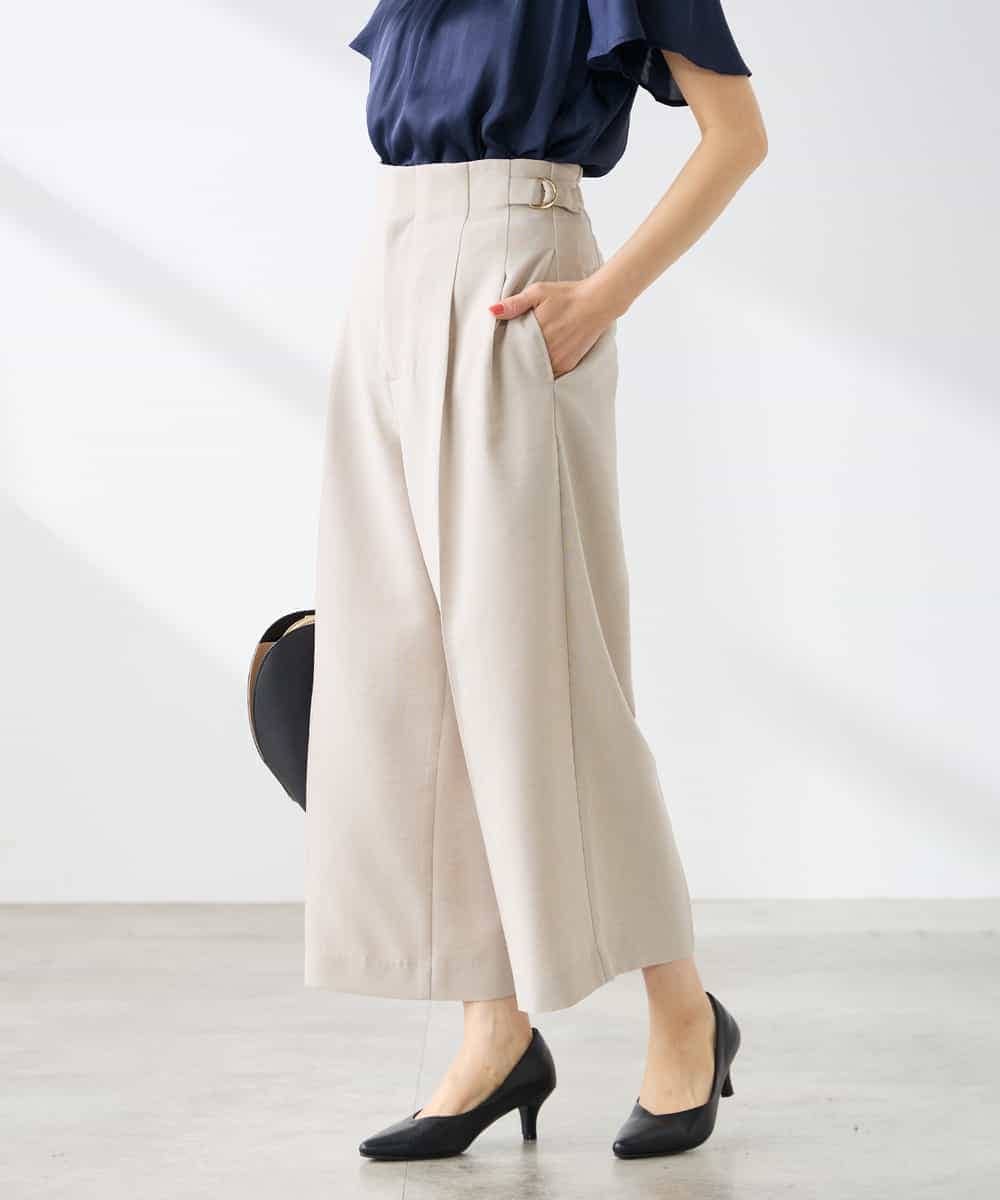 K3LGD19059 a.v.v Elmi(アー・ヴェ・ヴェ) 【低身長サイズ/接触冷感/UVカット】リネンライククロップドパンツ【セットアップ対応/アンチピリング】 ネイビー