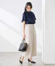 K3LGD19059 a.v.v Elmi(アー・ヴェ・ヴェ) 【低身長サイズ/接触冷感/UVカット】リネンライククロップドパンツ【セットアップ対応/アンチピリング】 ネイビー