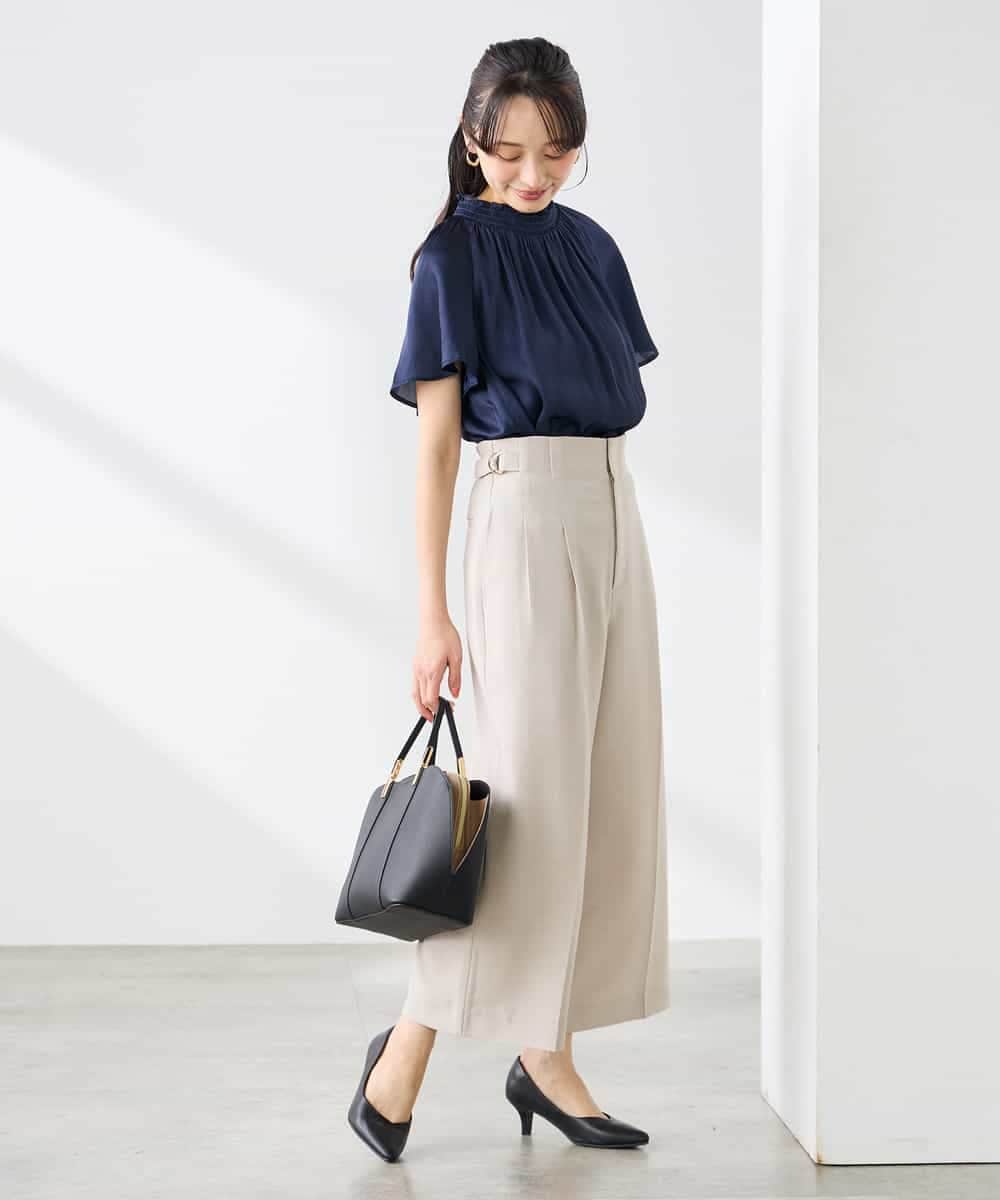 K3LGD19059 a.v.v Elmi(アー・ヴェ・ヴェ) 【低身長サイズ/接触冷感/UVカット】リネンライククロップドパンツ【セットアップ対応/アンチピリング】 ネイビー