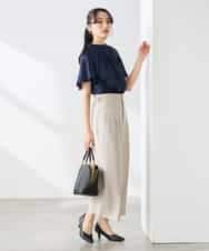 K3LGD19059 a.v.v Elmi(アー・ヴェ・ヴェ) 【低身長サイズ/接触冷感/UVカット】リネンライククロップドパンツ【セットアップ対応/アンチピリング】 ネイビー