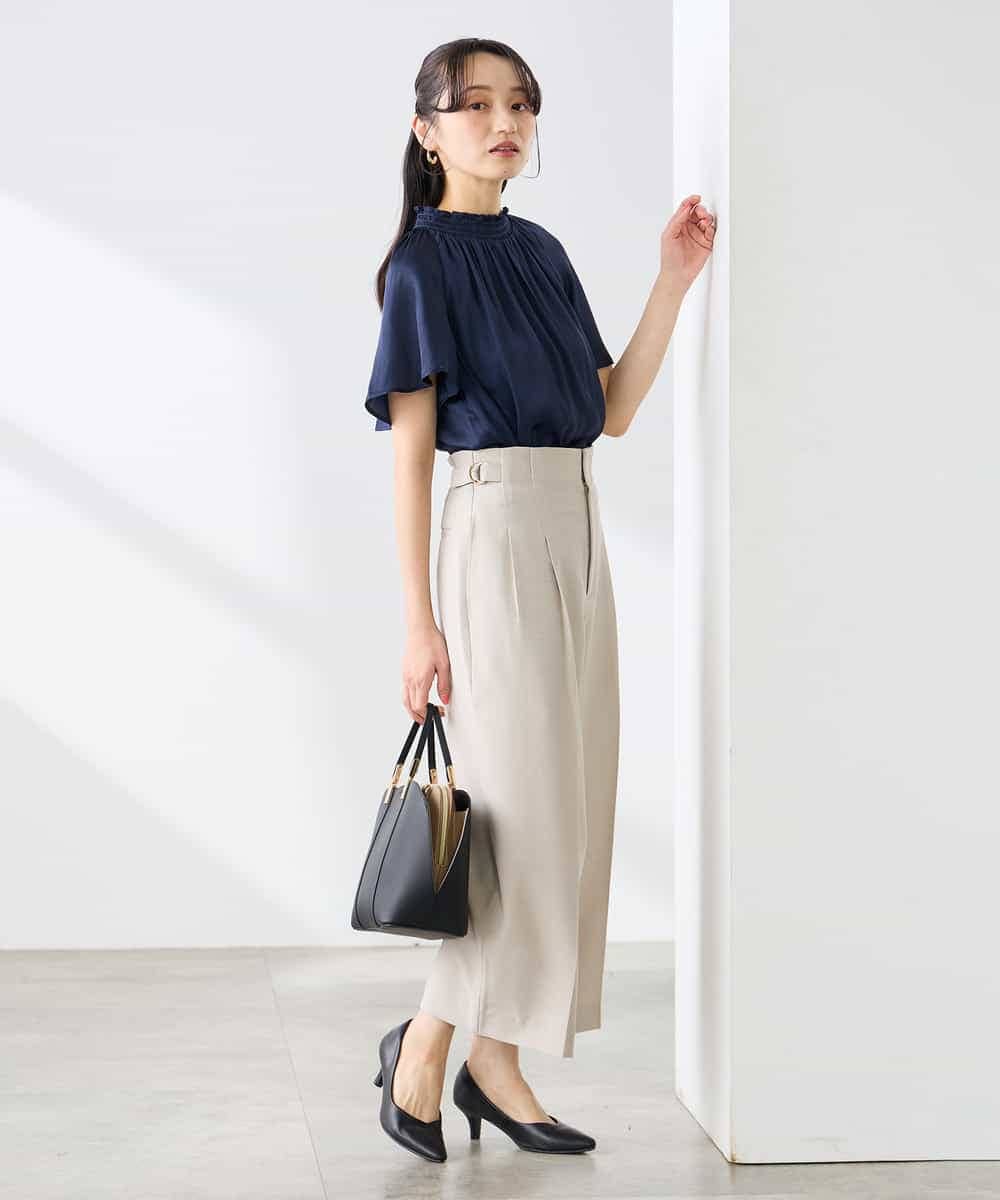 K3LGD19059 a.v.v Elmi(アー・ヴェ・ヴェ) 【低身長サイズ/接触冷感/UVカット】リネンライククロップドパンツ【セットアップ対応/アンチピリング】 ネイビー