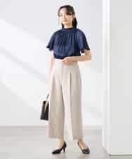 K3LGD19059 a.v.v Elmi(アー・ヴェ・ヴェ) 【低身長サイズ/接触冷感/UVカット】リネンライククロップドパンツ【セットアップ対応/アンチピリング】 ネイビー