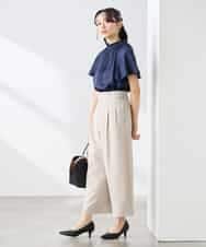 K3LGD19059 a.v.v Elmi(アー・ヴェ・ヴェ) 【低身長サイズ/接触冷感/UVカット】リネンライククロップドパンツ【セットアップ対応/アンチピリング】 ネイビー