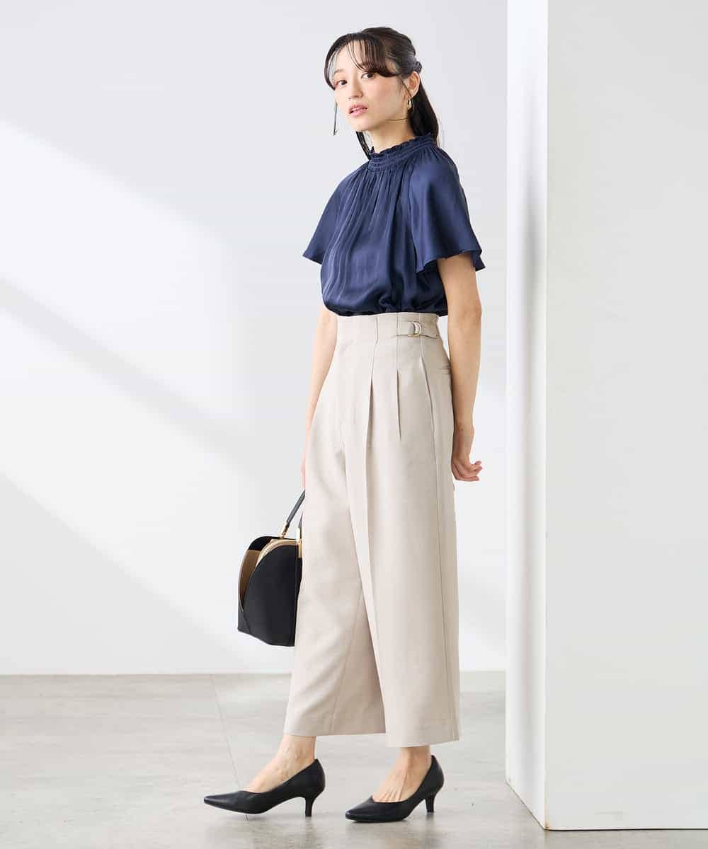 K3LGD19059 a.v.v Elmi(アー・ヴェ・ヴェ) 【低身長サイズ/接触冷感/UVカット】リネンライククロップドパンツ【セットアップ対応/アンチピリング】 ネイビー