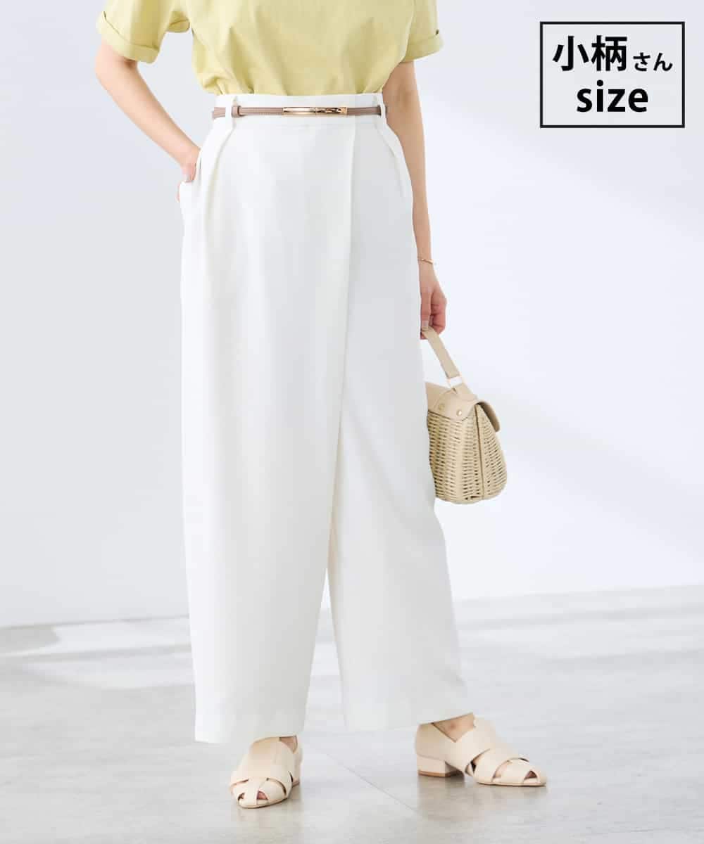 K3LGD35059 a.v.v Elmi(アー・ヴェ・ヴェ) 【低身長サイズ/洗える】ラップ風ワイドパンツ アイボリー