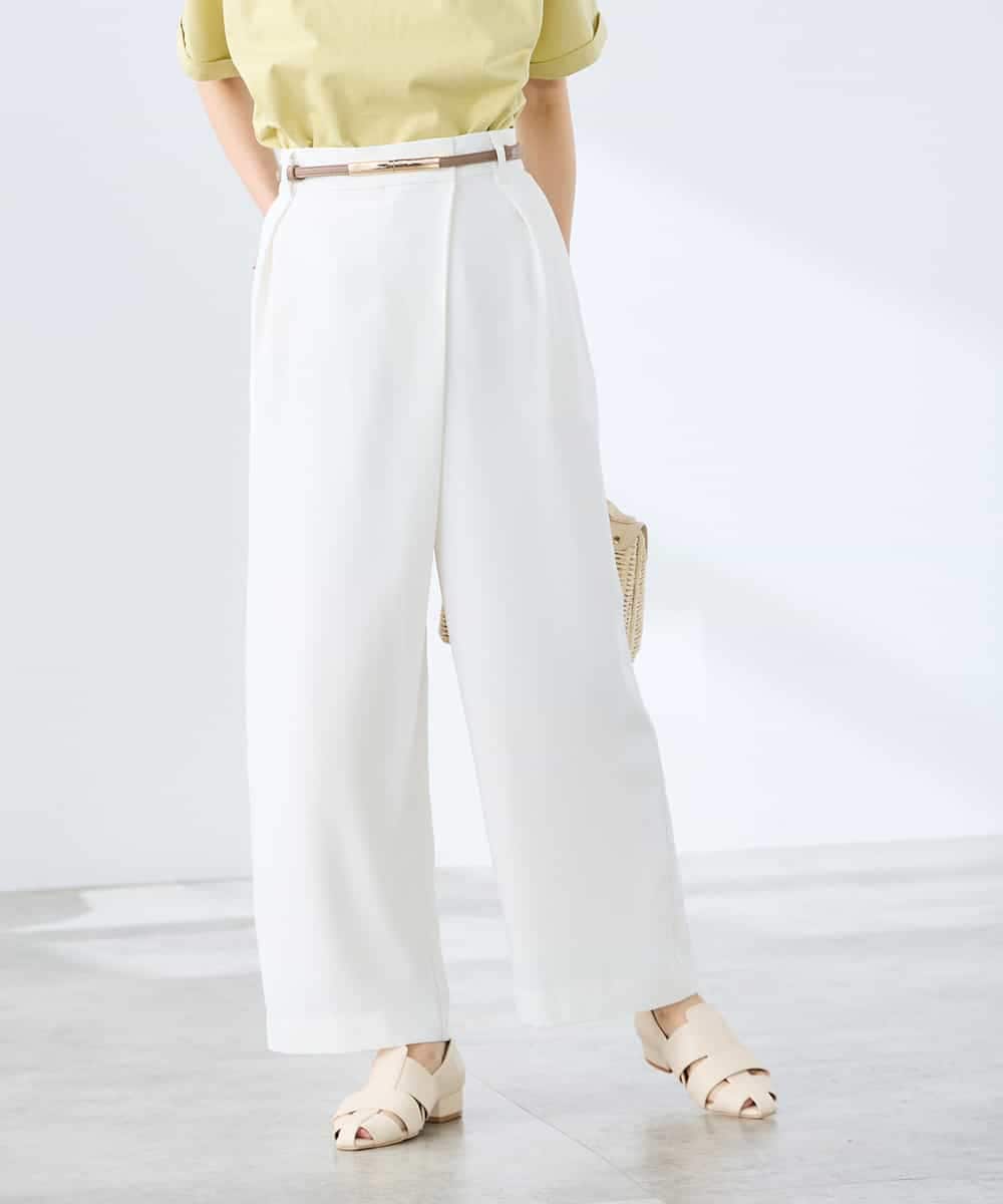 K3LGD35059 a.v.v Elmi(アー・ヴェ・ヴェ) 【低身長サイズ/洗える】ラップ風ワイドパンツ アイボリー