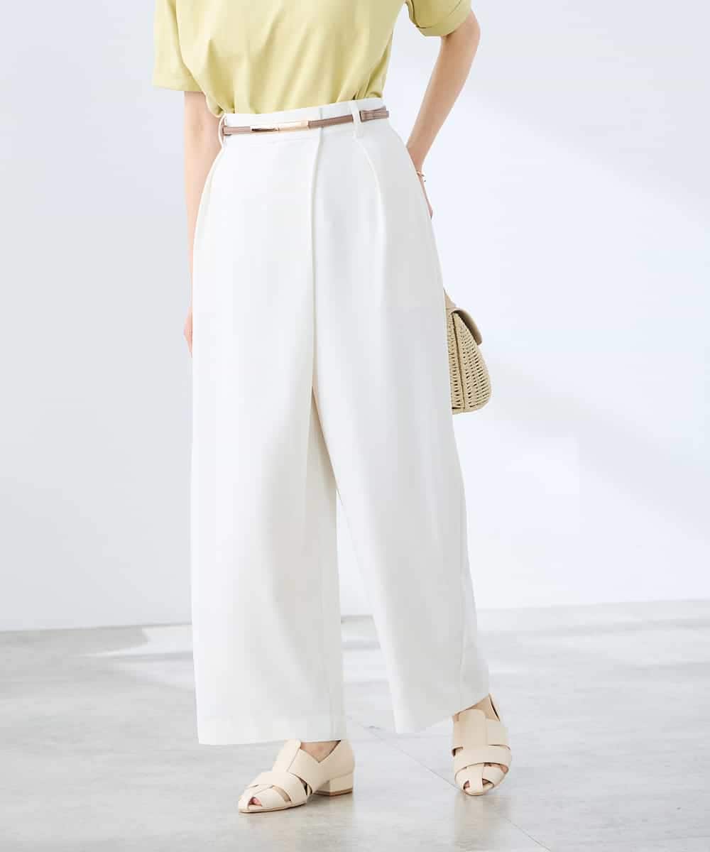 K3LGD35059 a.v.v Elmi(アー・ヴェ・ヴェ) 【低身長サイズ/洗える】ラップ風ワイドパンツ アイボリー