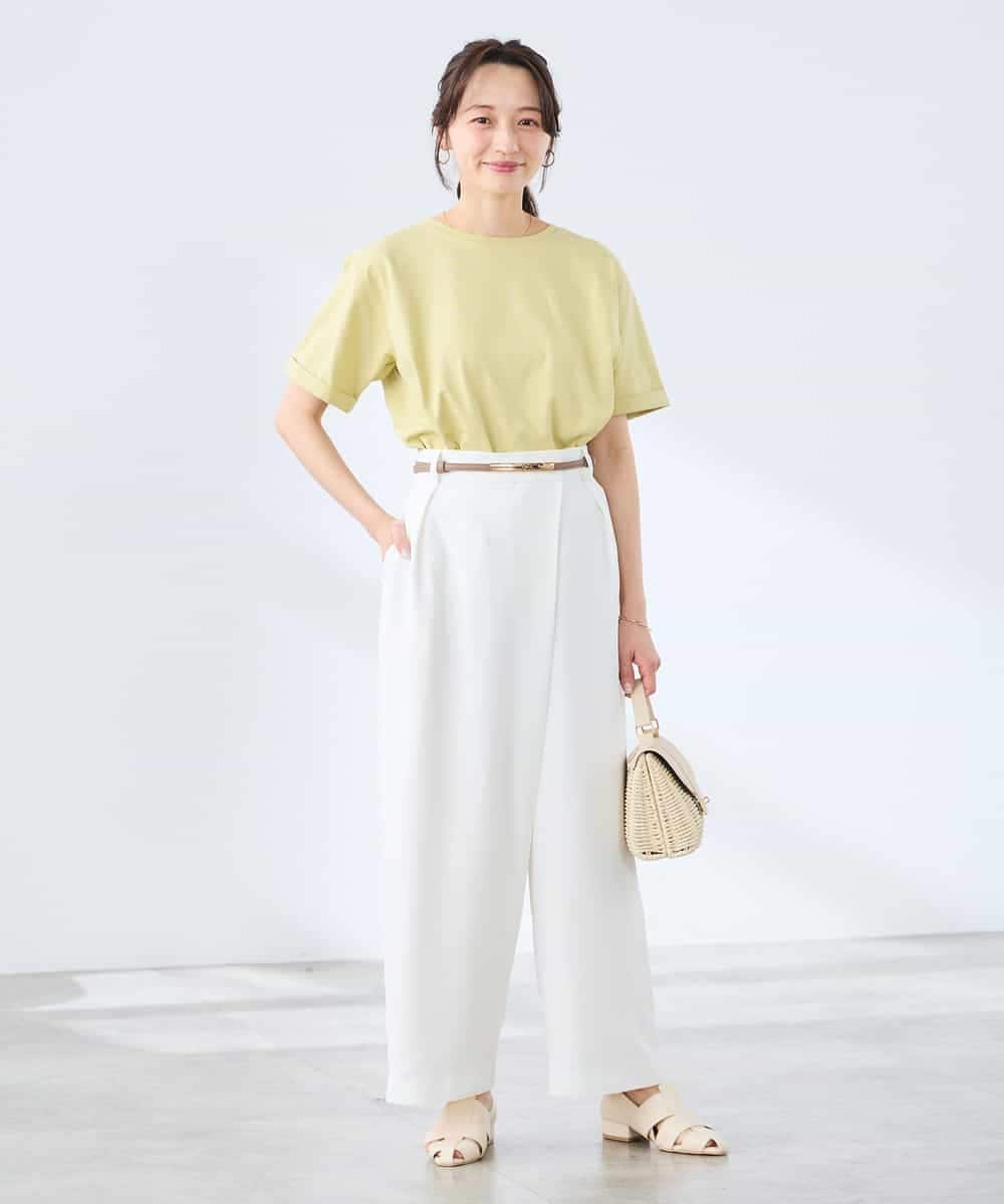 K3LGD35059 a.v.v Elmi(アー・ヴェ・ヴェ) 【低身長サイズ/洗える】ラップ風ワイドパンツ アイボリー