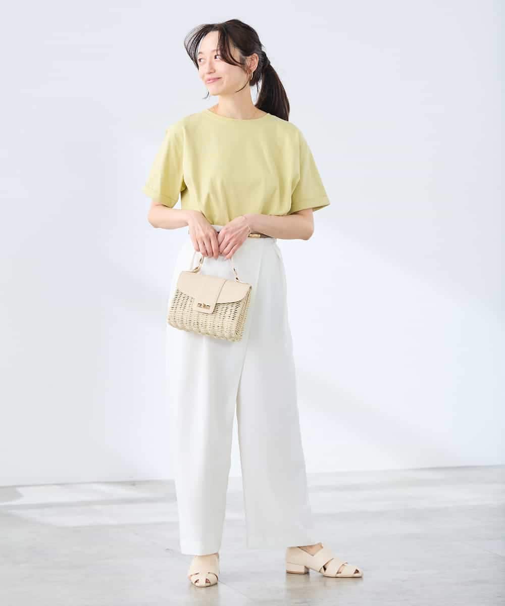 K3LGD35059 a.v.v Elmi(アー・ヴェ・ヴェ) 【低身長サイズ/洗える】ラップ風ワイドパンツ アイボリー