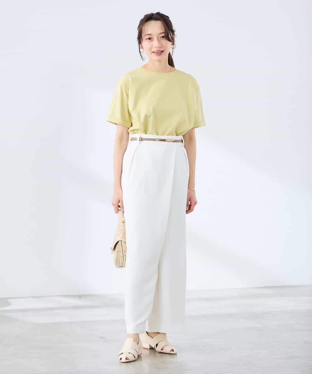 K3LGD35059 a.v.v Elmi(アー・ヴェ・ヴェ) 【低身長サイズ/洗える】ラップ風ワイドパンツ アイボリー