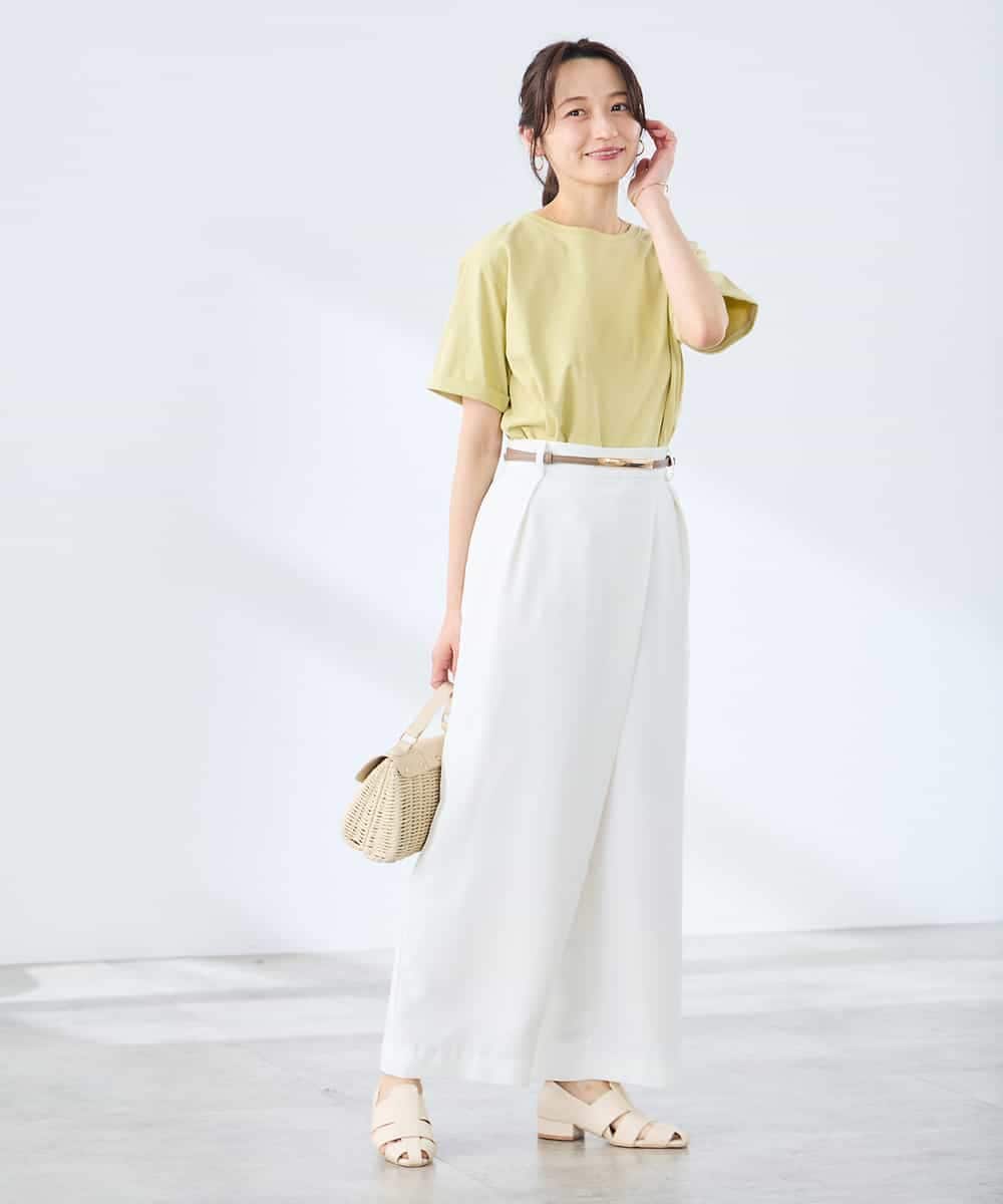 K3LGD35059 a.v.v Elmi(アー・ヴェ・ヴェ) 【低身長サイズ/洗える】ラップ風ワイドパンツ アイボリー