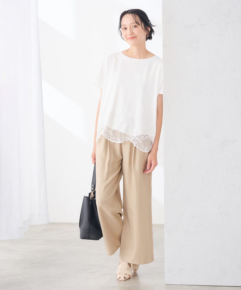 K3LID51059 a.v.v Elmi(アー・ヴェ・ヴェ) 【低身長サイズ】麻調イージーワイドパンツ ブラウンストライプ