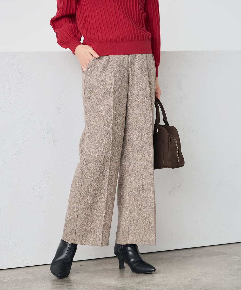 K3LKA20049 a.v.v Elmi(アー・ヴェ・ヴェ) 【低身長サイズ】ツイード調ストレートパンツ【マシンウォッシャブル】 グレー