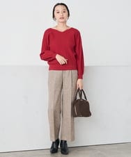 K3LKA20049 a.v.v Elmi(アー・ヴェ・ヴェ) 【低身長サイズ】ツイード調ストレートパンツ【マシンウォッシャブル】 グレー