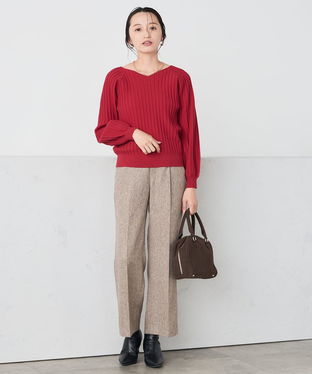 K3LKA20049 a.v.v Elmi(アー・ヴェ・ヴェ) 【低身長サイズ】ツイード調ストレートパンツ【マシンウォッシャブル】 グレー