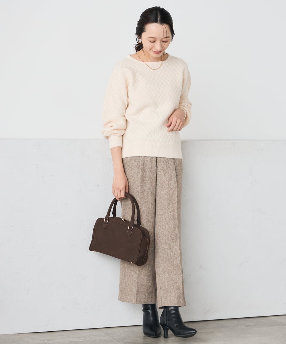 K3LKA20049 a.v.v Elmi(アー・ヴェ・ヴェ) 【低身長サイズ】ツイード調ストレートパンツ【マシンウォッシャブル】 グレー