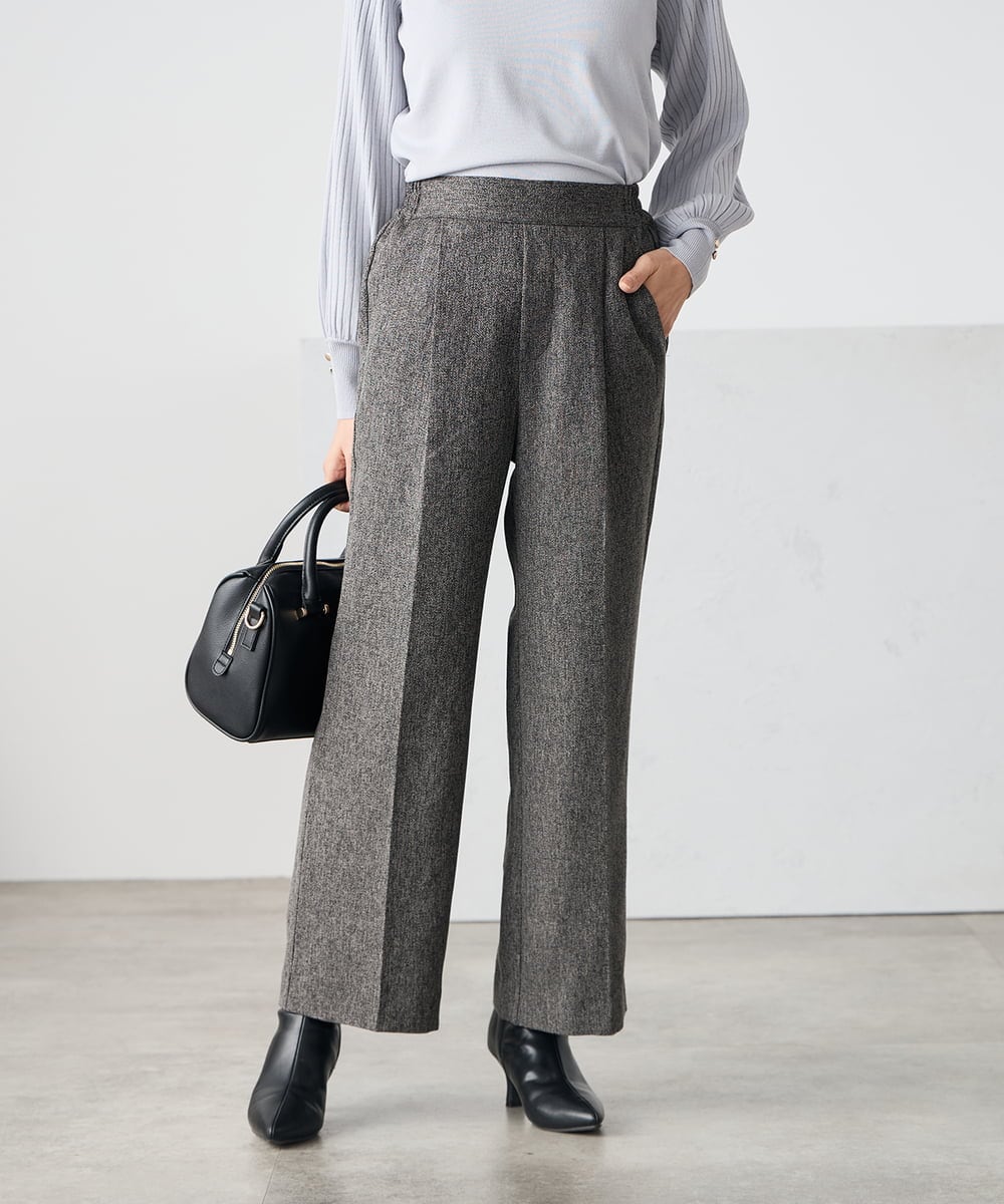 K3LKA20049 a.v.v Elmi(アー・ヴェ・ヴェ) 【低身長サイズ】ツイード調ストレートパンツ【マシンウォッシャブル】 グレー
