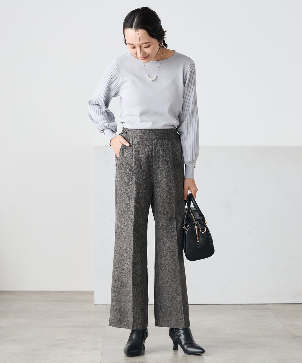 K3LKA20049 a.v.v Elmi(アー・ヴェ・ヴェ) 【低身長サイズ】ツイード調ストレートパンツ【マシンウォッシャブル】 グレー