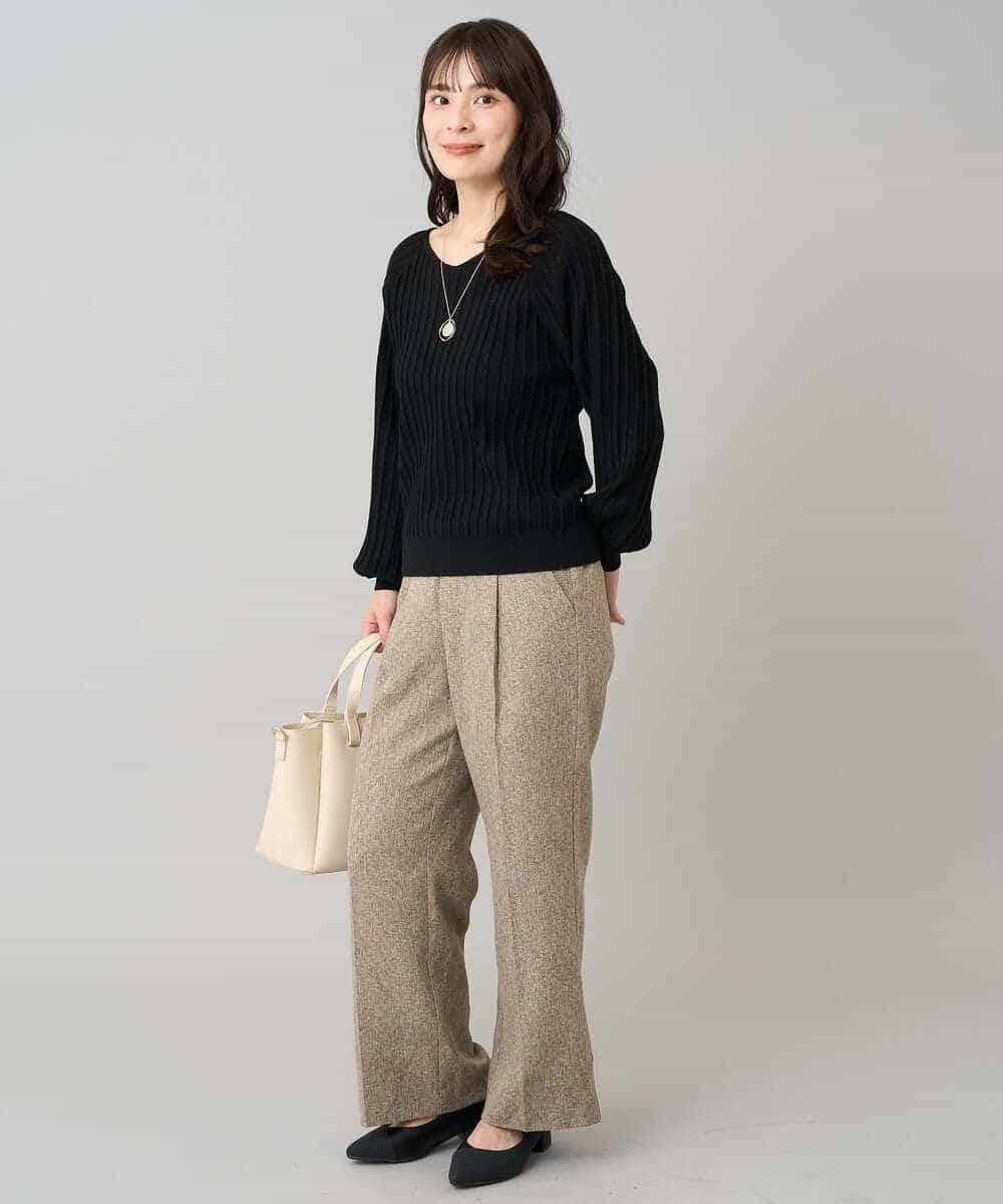 K3LKA20049 a.v.v Elmi(アー・ヴェ・ヴェ) 【低身長サイズ】ツイード調ストレートパンツ【マシンウォッシャブル】 グレー