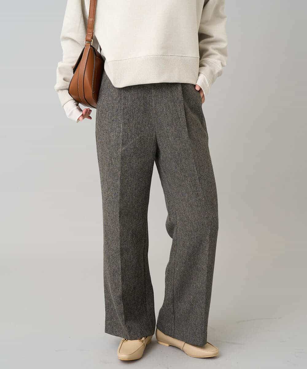 K3LKA20049 a.v.v Elmi(アー・ヴェ・ヴェ) 【低身長サイズ】ツイード調ストレートパンツ【マシンウォッシャブル】 グレー