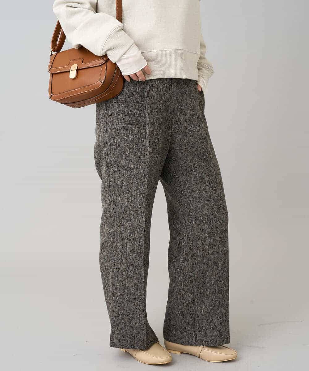 K3LKA20049 a.v.v Elmi(アー・ヴェ・ヴェ) 【低身長サイズ】ツイード調ストレートパンツ【マシンウォッシャブル】 グレー