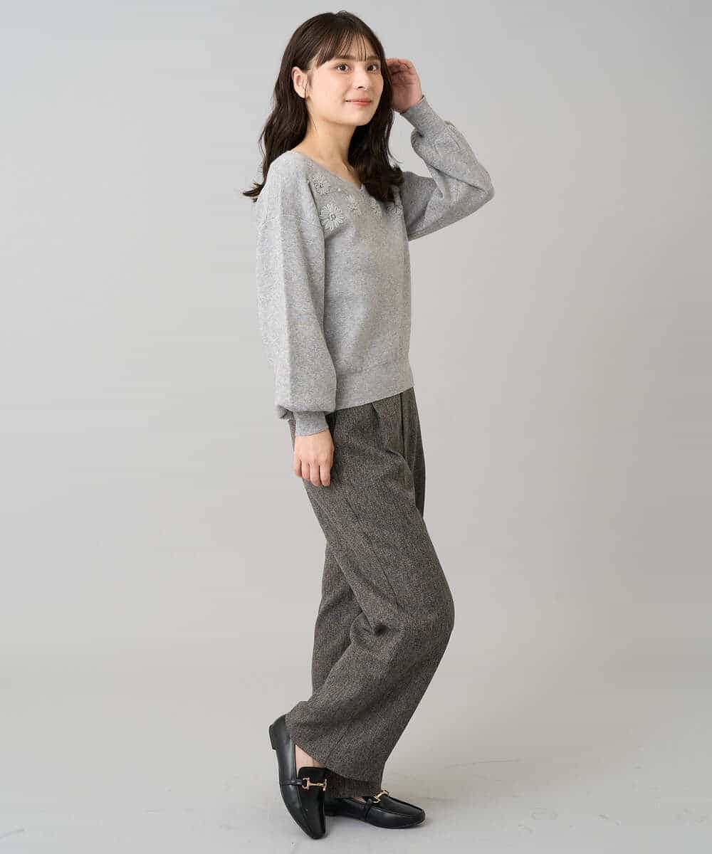 K3LKA20049 a.v.v Elmi(アー・ヴェ・ヴェ) 【低身長サイズ】ツイード調ストレートパンツ【マシンウォッシャブル】 グレー
