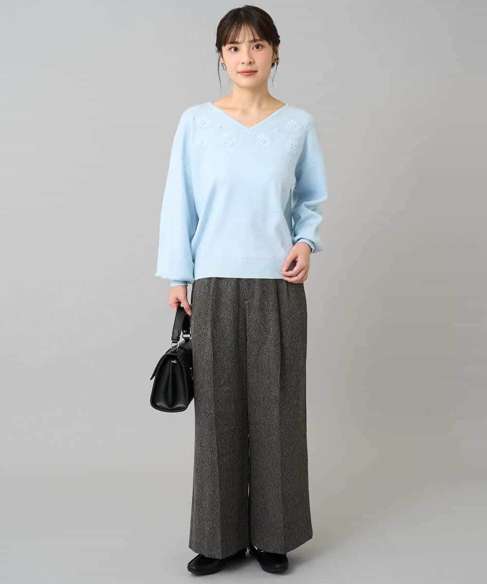 K3LKA25059 a.v.v Elmi(アー・ヴェ・ヴェ) 【低身長サイズ】ツイード調ワイドパンツ グレー