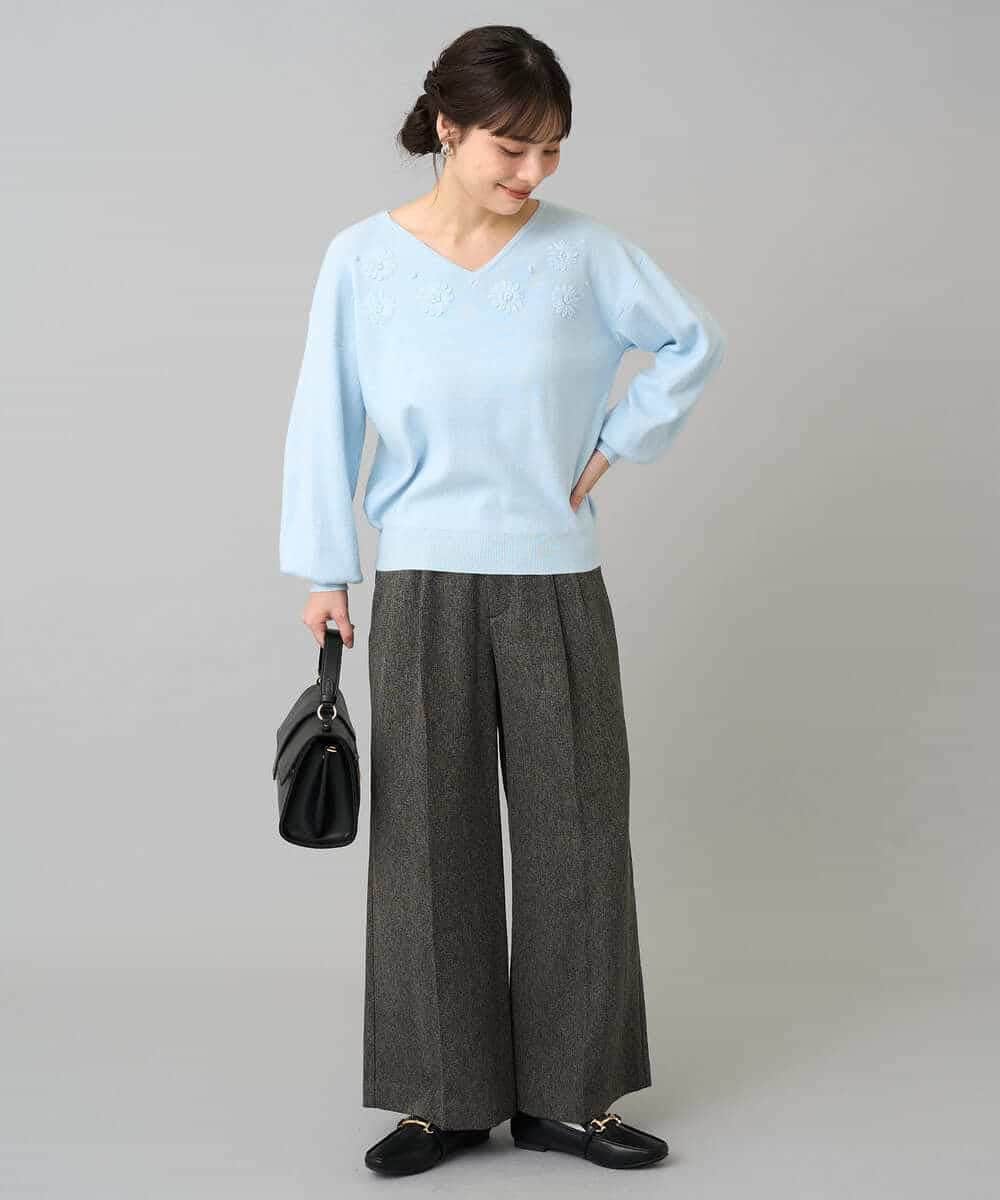 K3LKA25059 a.v.v Elmi(アー・ヴェ・ヴェ) 【低身長サイズ】ツイード調ワイドパンツ グレー