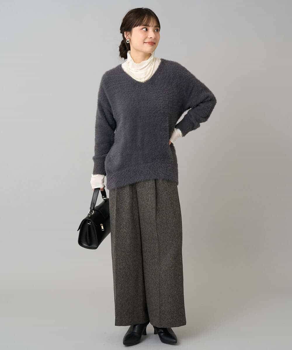 K3LKA25059 a.v.v Elmi(アー・ヴェ・ヴェ) 【低身長サイズ】ツイード調ワイドパンツ グレー