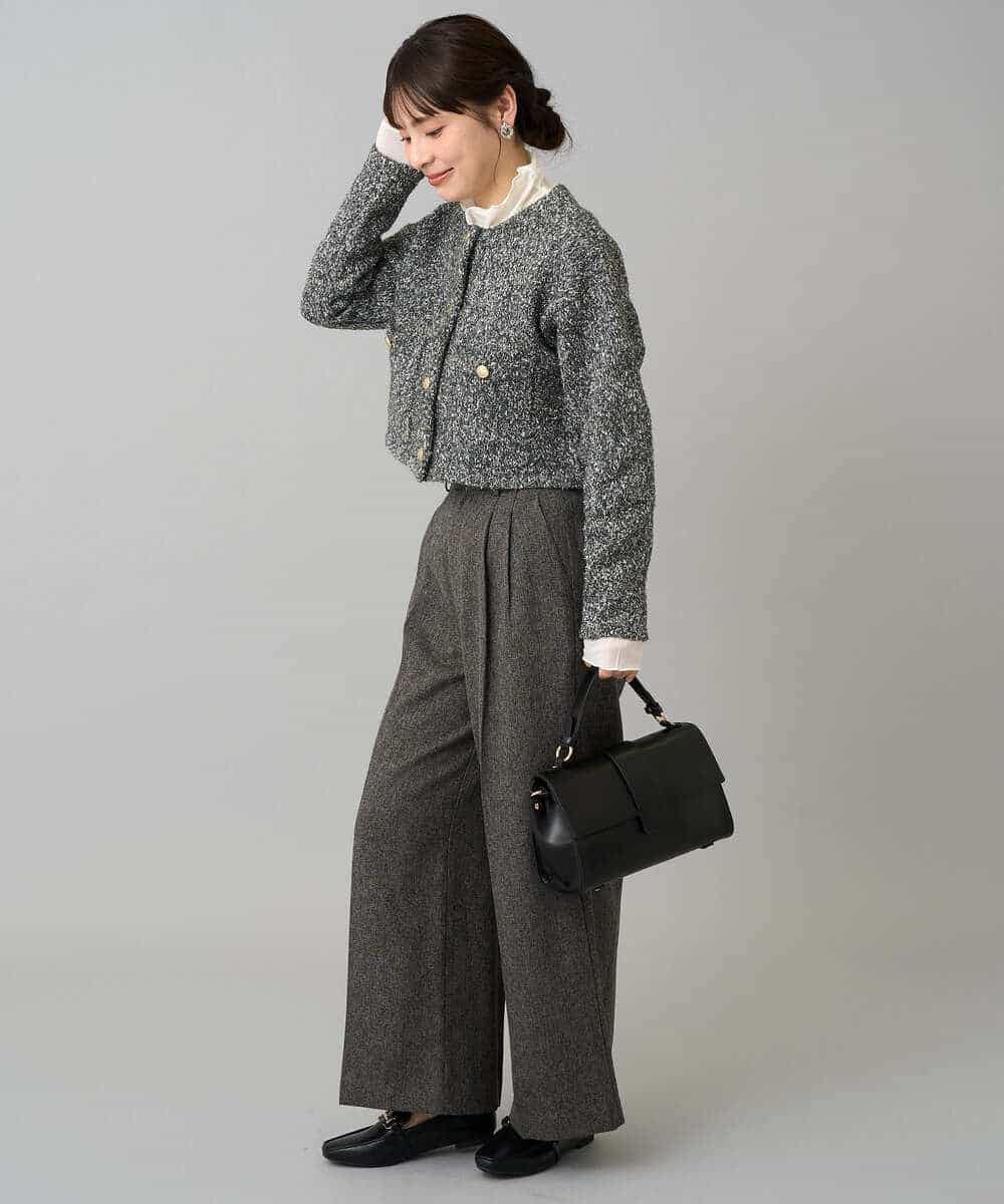 K3LKA25059 a.v.v Elmi(アー・ヴェ・ヴェ) 【低身長サイズ】ツイード調ワイドパンツ グレー