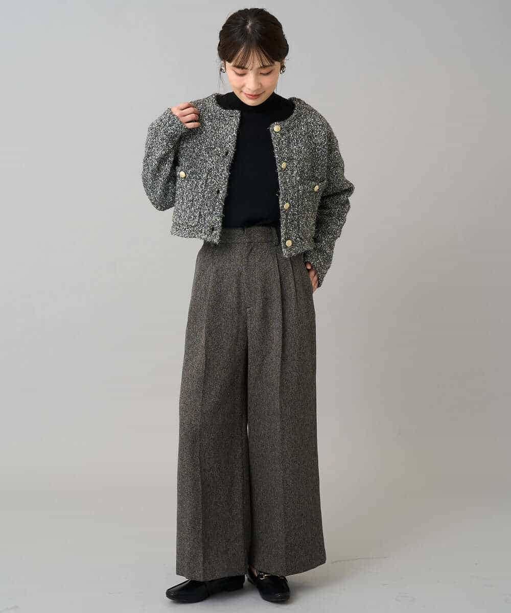 K3LKA25059 a.v.v Elmi(アー・ヴェ・ヴェ) 【低身長サイズ】ツイード調ワイドパンツ グレー