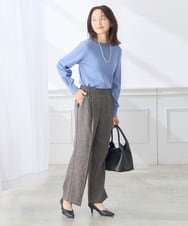 K3LLD31054 a.v.v Elmi(アー・ヴェ・ヴェ) 【低身長サイズ/洗える】ツイード調 スッキリ見え ストレートパンツ ベージュ