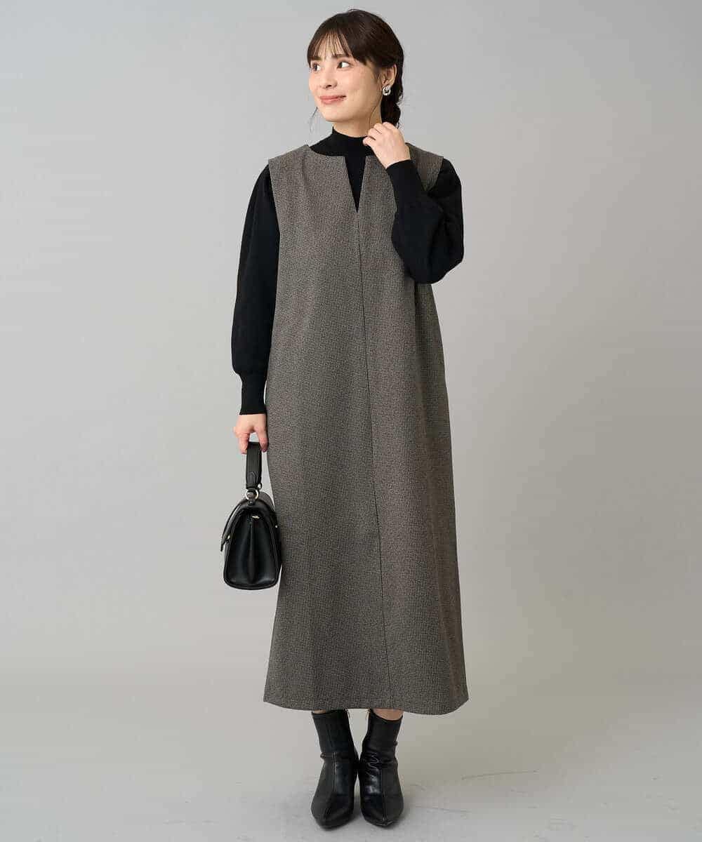 K3PBD02069 a.v.v Elmi(アー・ヴェ・ヴェ) 【低身長サイズ】千鳥ジャカードジャンスカ ブラック