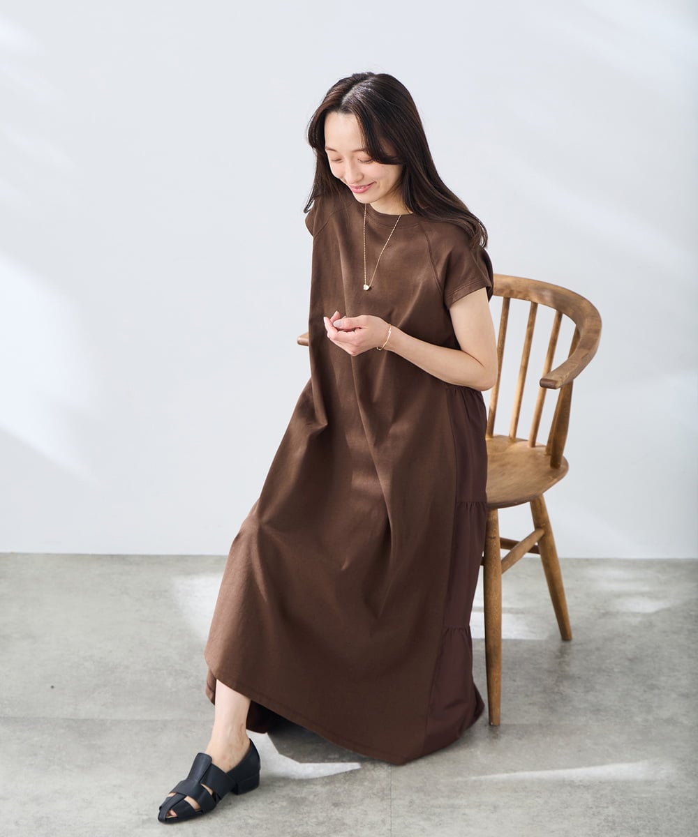 K3PHD05059 a.v.v Elmi(アー・ヴェ・ヴェ) 【低身長サイズ】バックティアードワンピース ブラウン