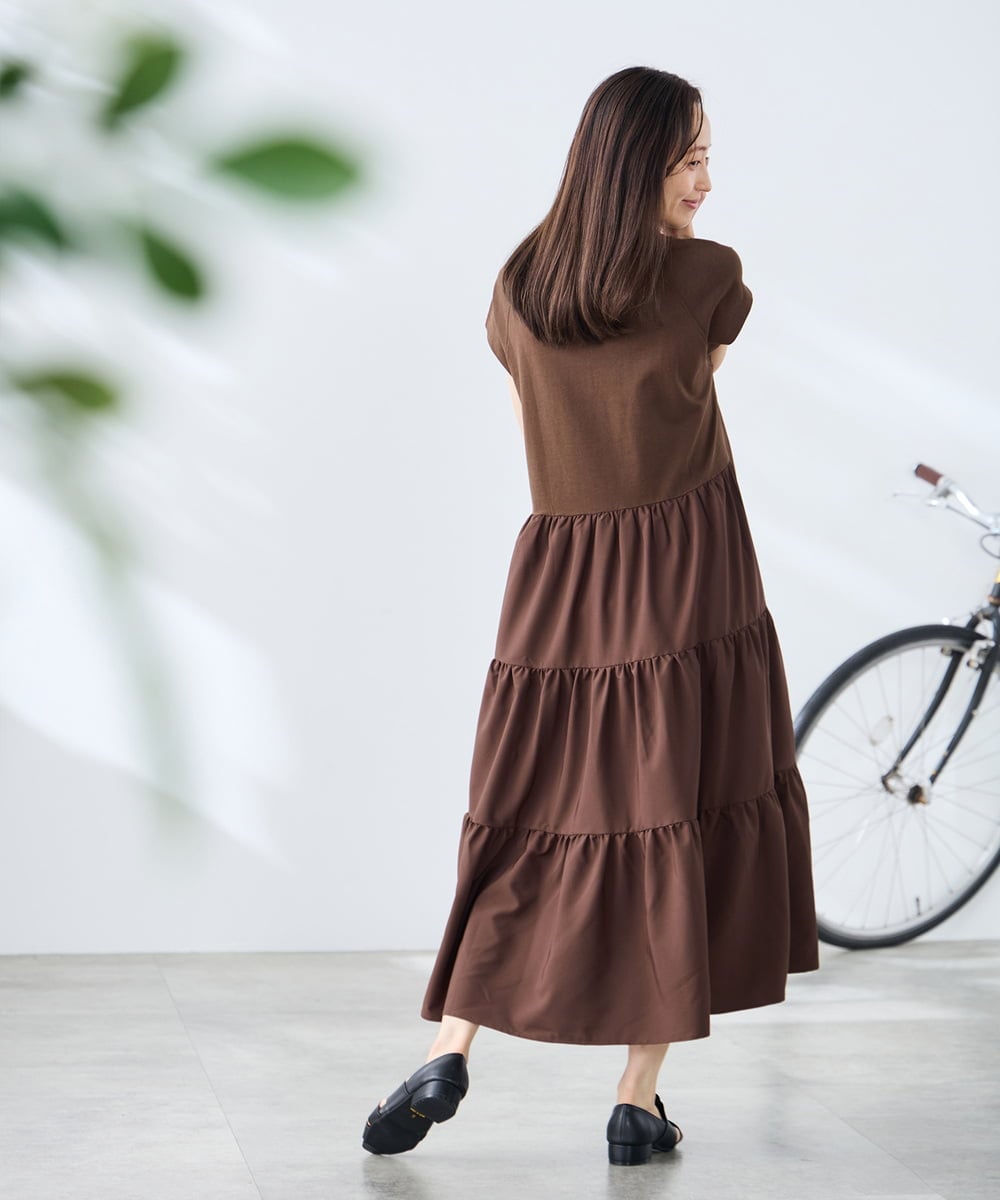 K3PHD05059 a.v.v Elmi(アー・ヴェ・ヴェ) 【低身長サイズ】バックティアードワンピース ブラウン