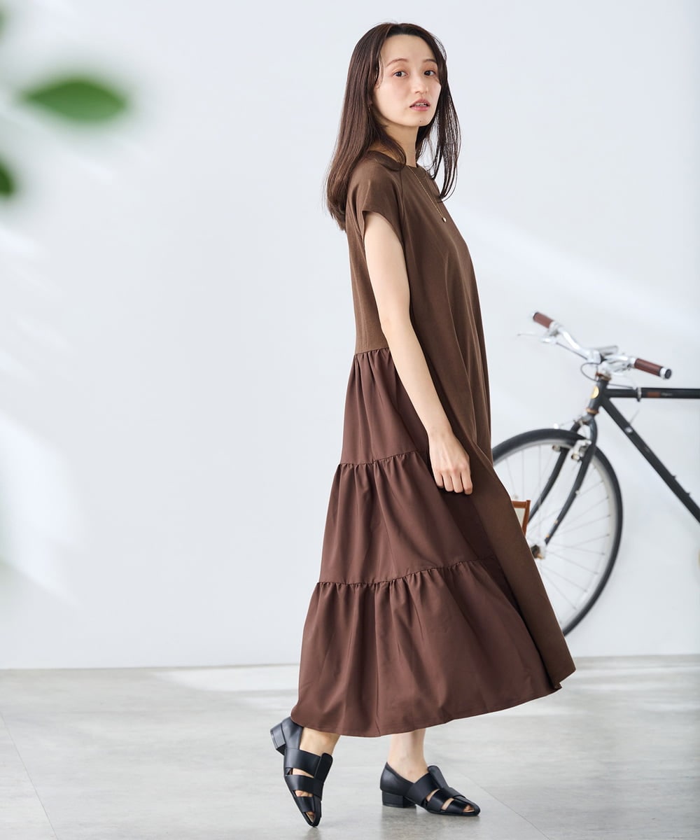 K3PHD05059 a.v.v Elmi(アー・ヴェ・ヴェ) 【低身長サイズ】バックティアードワンピース ブラウン