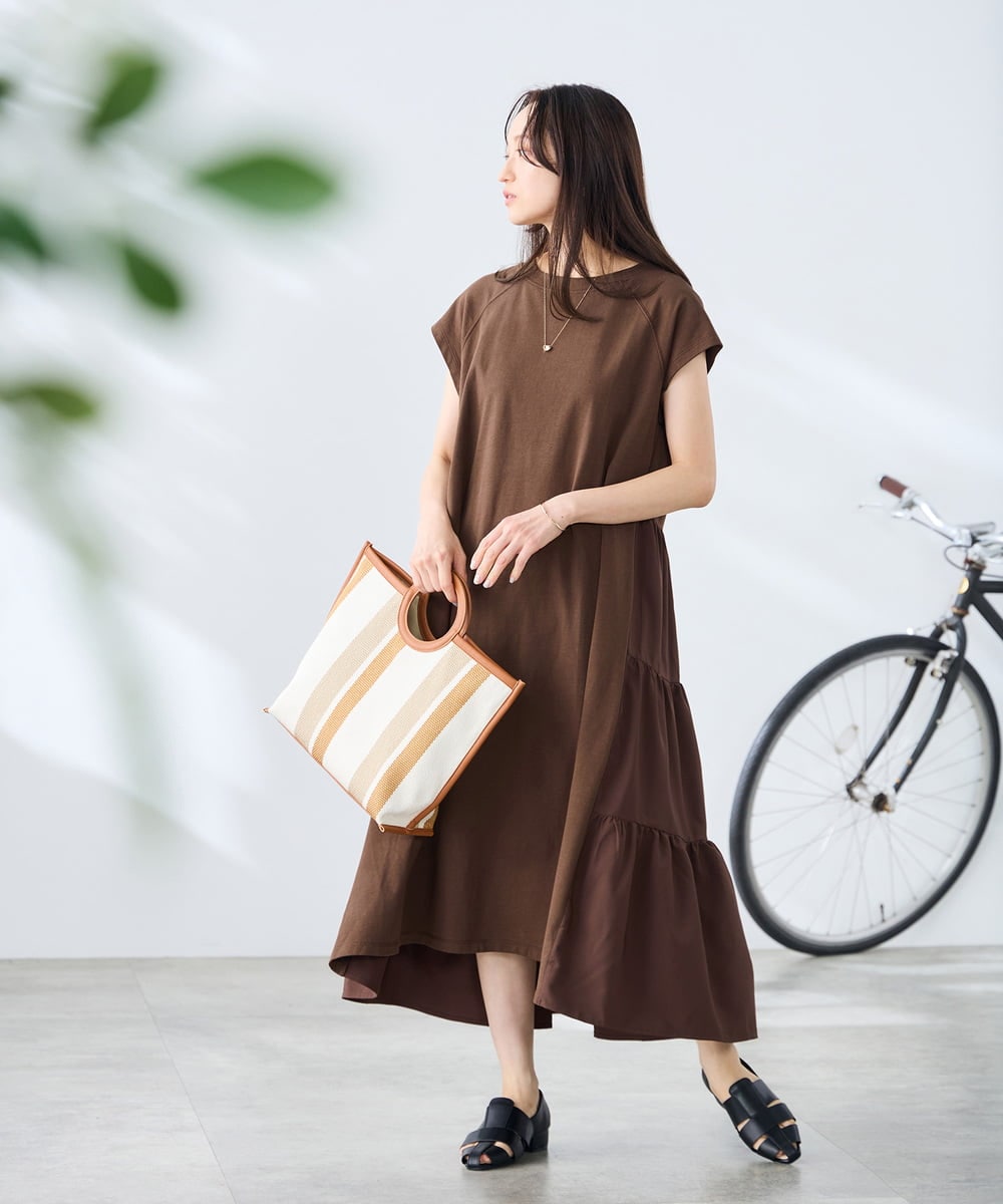 K3PHD05059 a.v.v Elmi(アー・ヴェ・ヴェ) 【低身長サイズ】バックティアードワンピース ブラウン