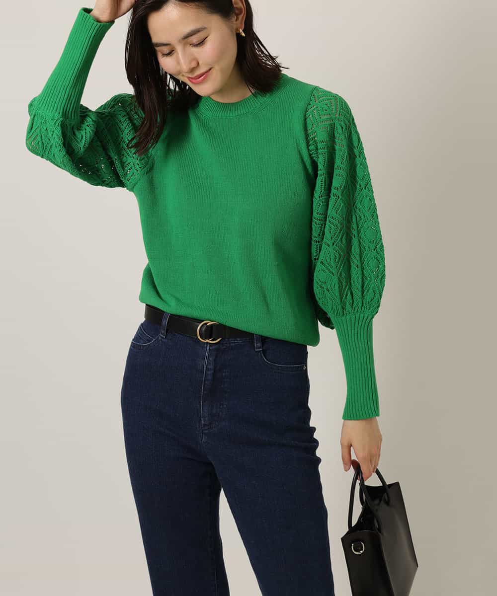 K4FFP01089 a.v.v Charme 【a.v.v Charme】スカシマトンスリーブニット グリーン