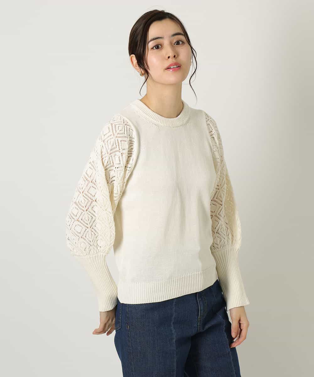 K4FFP01089 a.v.v Charme 【a.v.v Charme】スカシマトンスリーブニット ホワイト