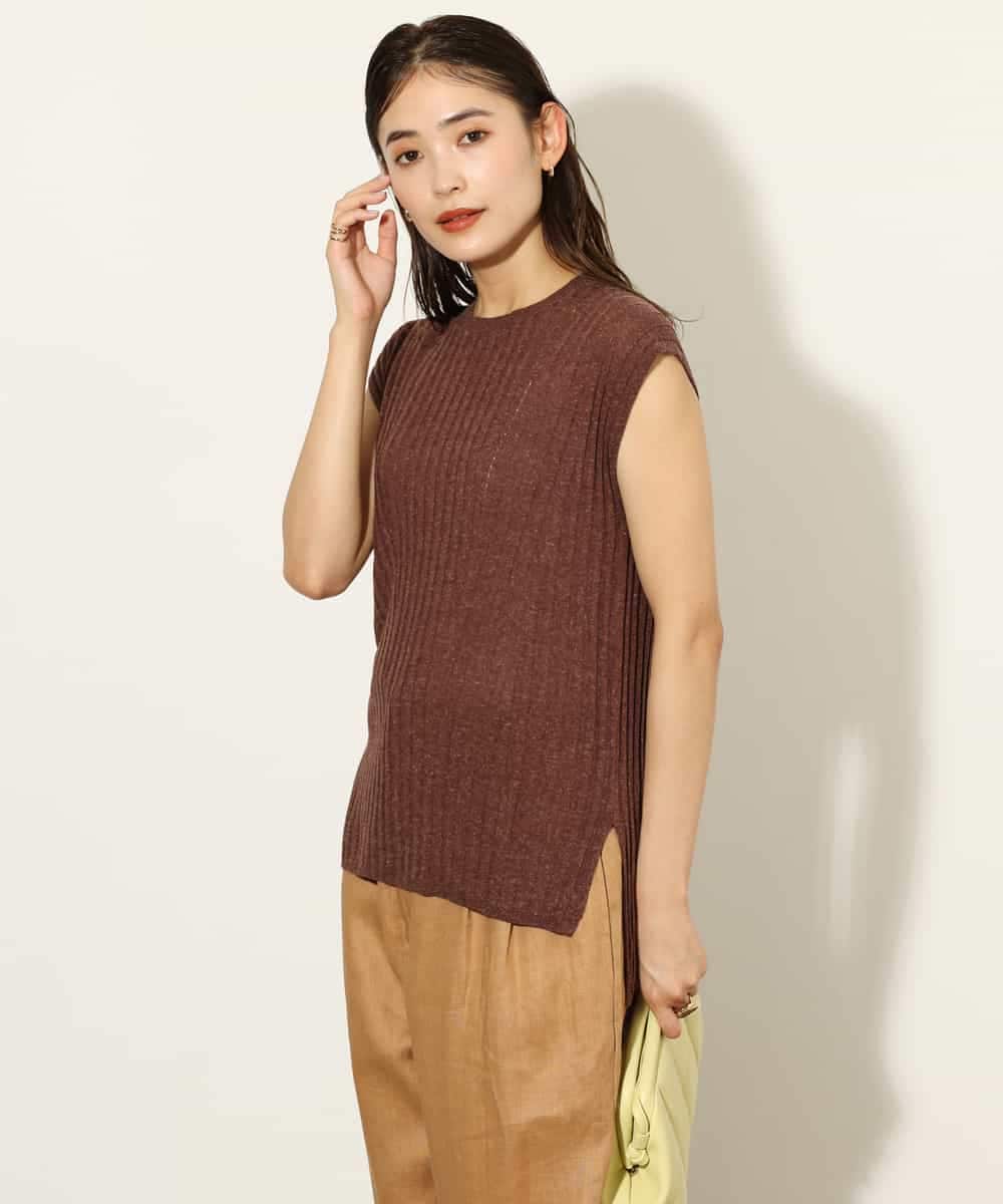 K4FHP03079 a.v.v Charme 【a.v.v Charme】麻混フレンチスリーブニット ブラウン