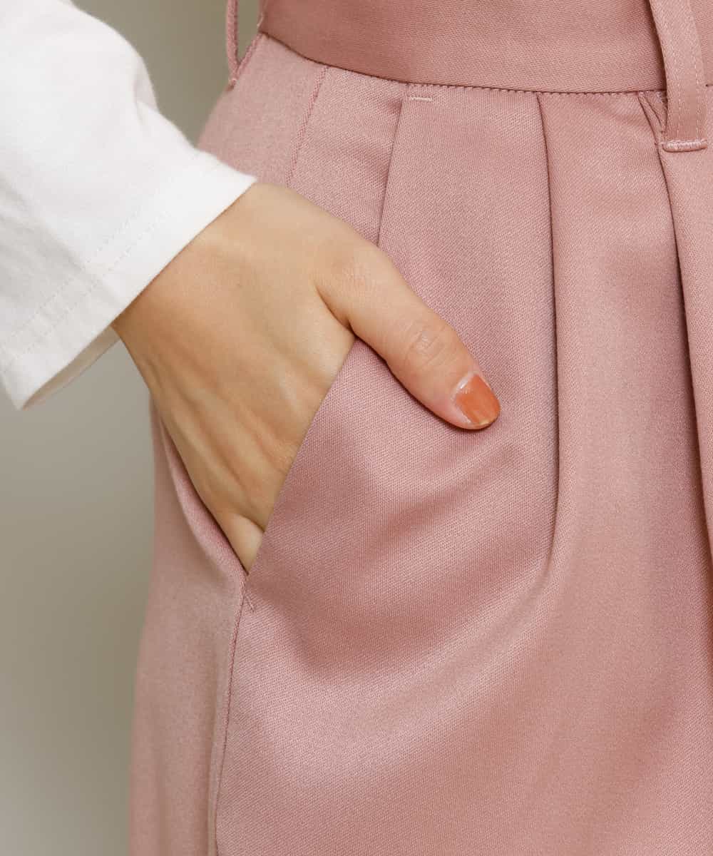 くすみピンク コーデュロイ ベスト クロップドワイドパンツ タック 