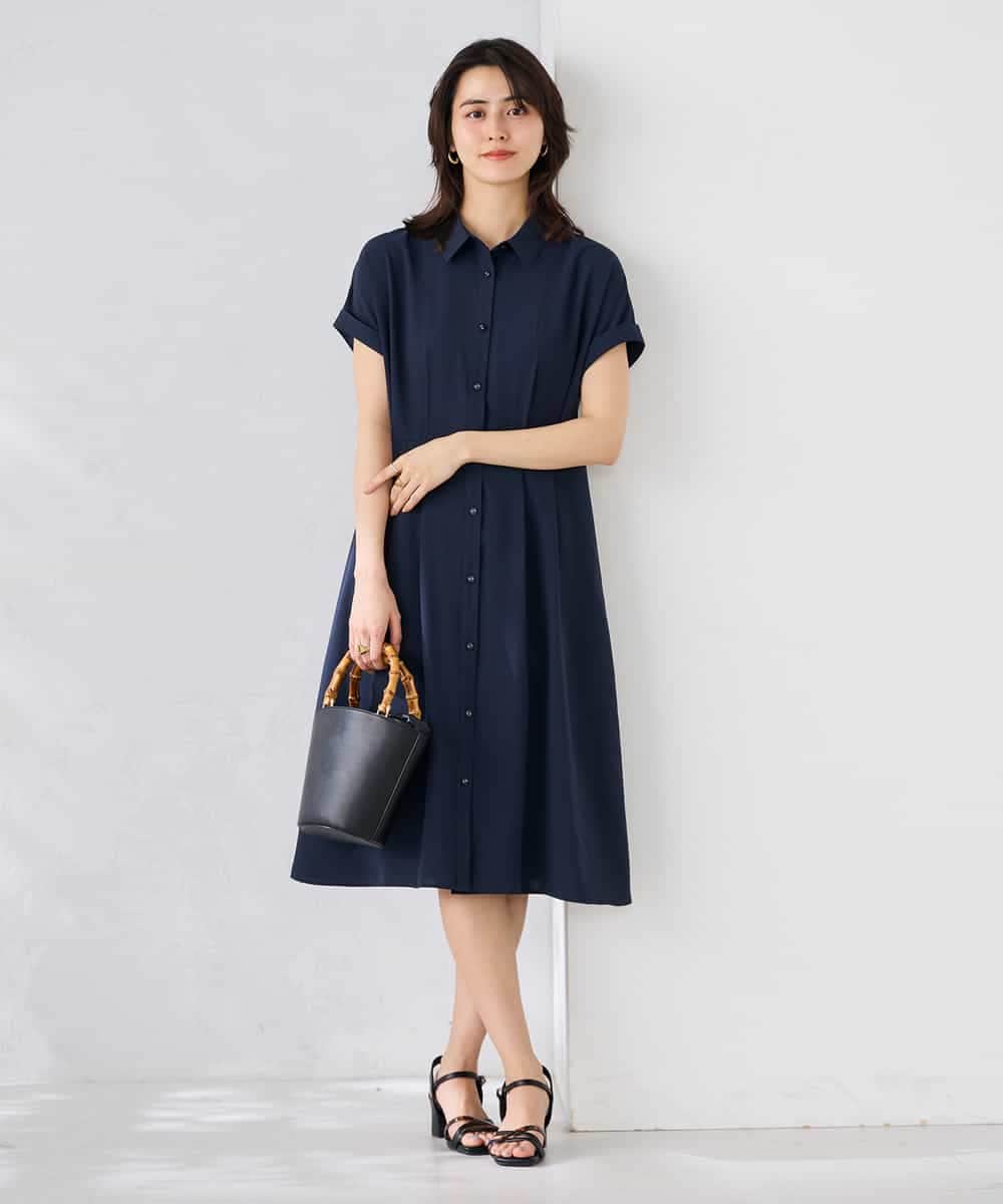 K6EHF27089 a.v.v(アー・ヴェ・ヴェ) 【WEB限定】ドルマンスリーブシャツワンピース ネイビー