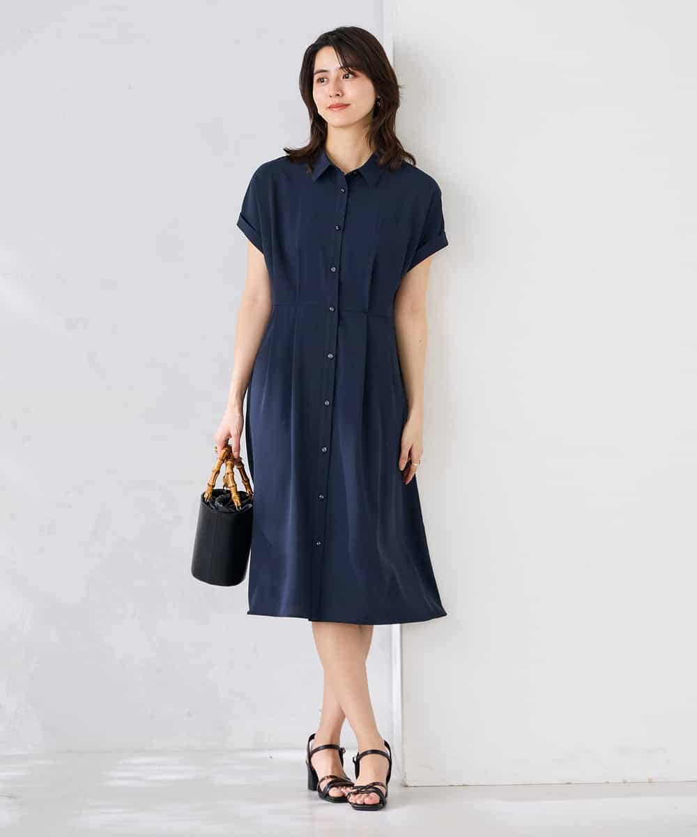 K6EHF27089 a.v.v(アー・ヴェ・ヴェ) 【WEB限定】ドルマンスリーブシャツワンピース ネイビー