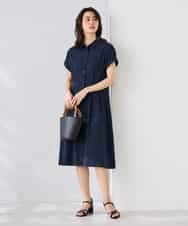 K6EHF27089 a.v.v(アー・ヴェ・ヴェ) 【WEB限定】ドルマンスリーブシャツワンピース ネイビー