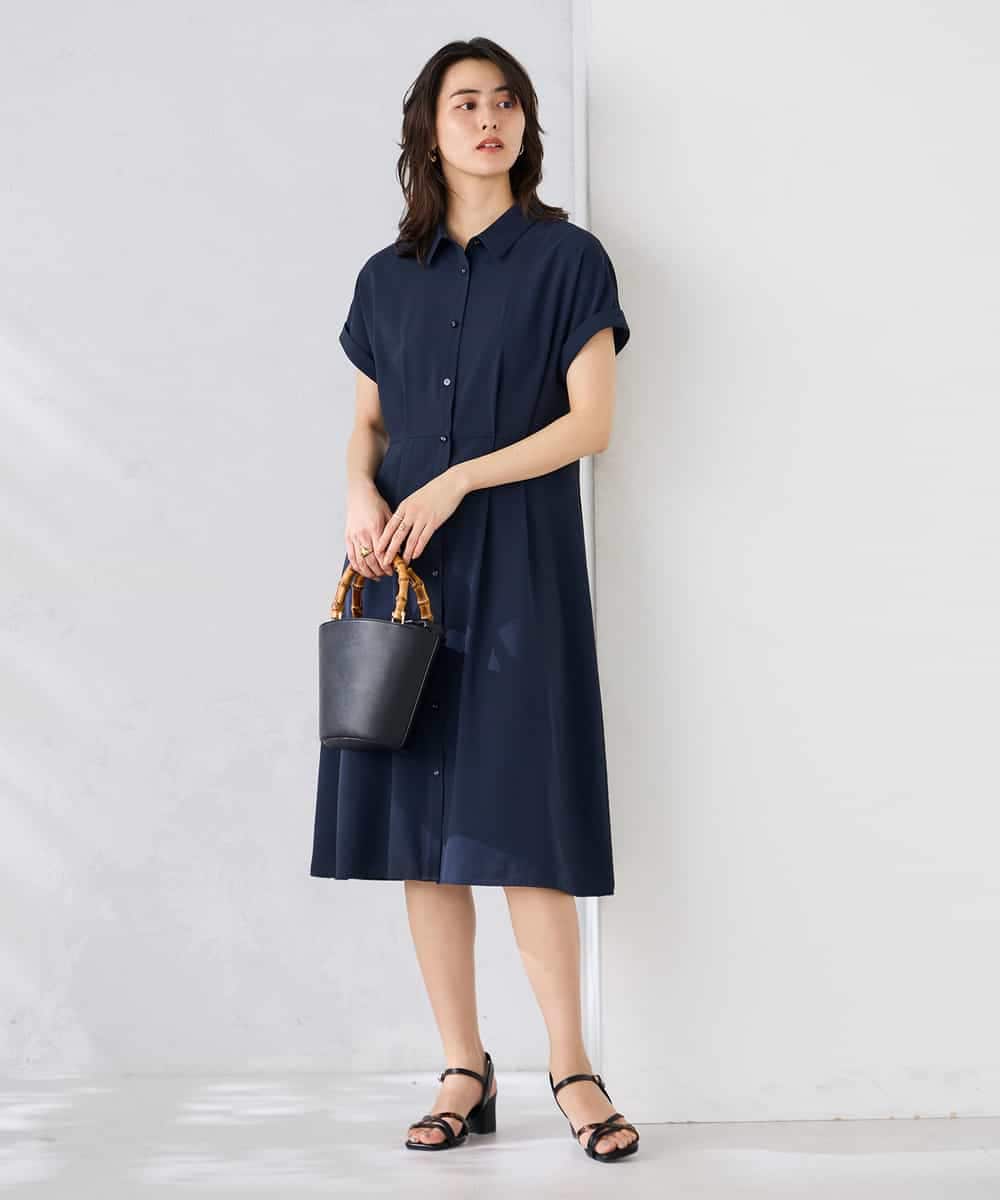 K6EHF27089 a.v.v(アー・ヴェ・ヴェ) 【WEB限定】ドルマンスリーブシャツワンピース ネイビー