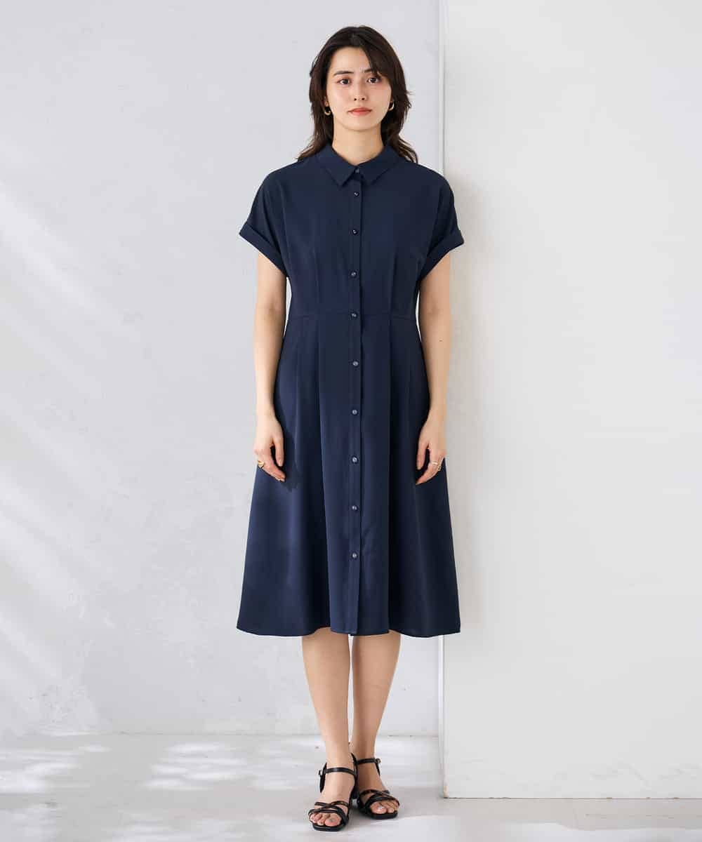 K6EHF27089 a.v.v(アー・ヴェ・ヴェ) 【WEB限定】ドルマンスリーブシャツワンピース ネイビー