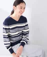K6FAG16039 a.v.v(アー・ヴェ・ヴェ) 【WEB限定】Vネック パフスリーブ ニット【洗える/麗しニット】 ネイビー×アイボリーBD