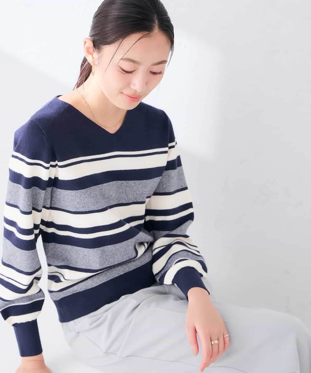 K6FAG16039 a.v.v(アー・ヴェ・ヴェ) 【WEB限定】Vネック パフスリーブ ニット【洗える/麗しニット】 ブラック