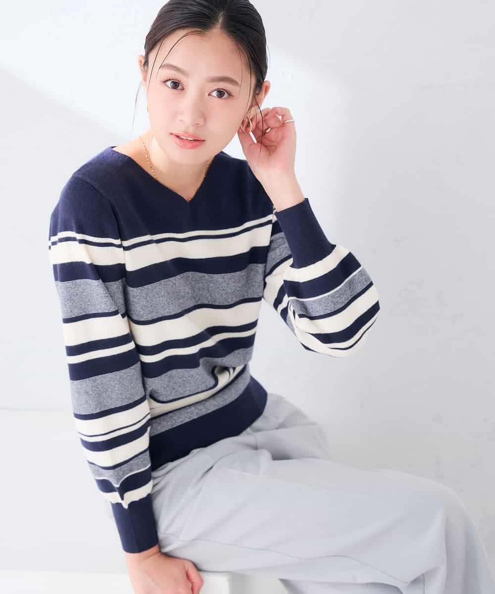 K6FAG16039 a.v.v(アー・ヴェ・ヴェ) 【WEB限定】Vネック パフスリーブ ニット【洗える/麗しニット】 ブラック