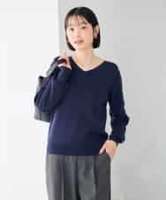 K6FAG16039 a.v.v(アー・ヴェ・ヴェ) 【WEB限定】Vネック パフスリーブ ニット【洗える/麗しニット】 ブラック